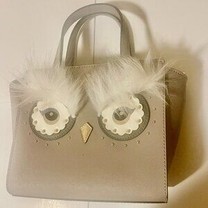 Kate Spade Grey Star Bright Owl Mini Hadless Leather Tote/Crossbody Bag New